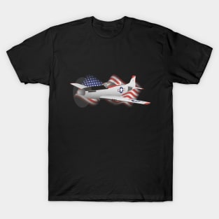 P-51 Mustang WWII Airplane with Flag T-Shirt